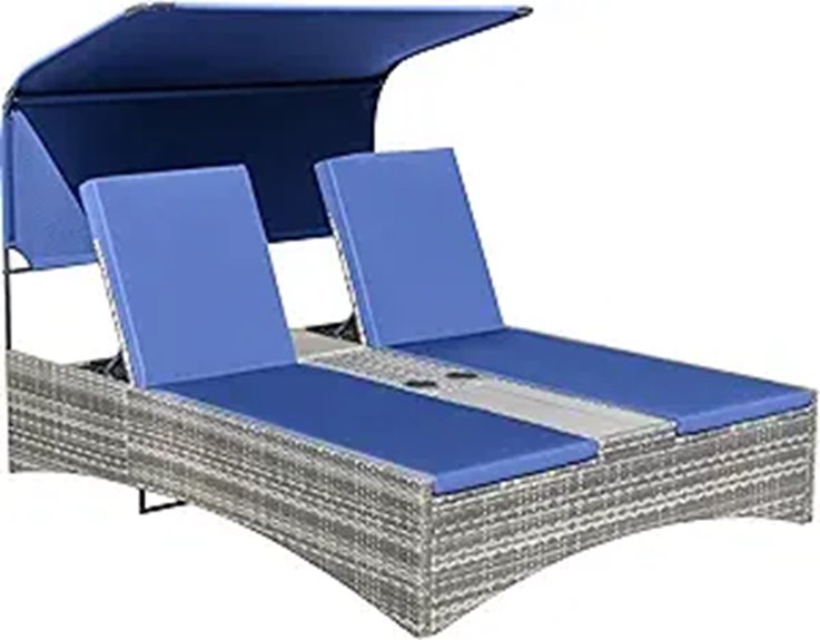 Devoko Rattan Double Lounge Chair with Sunshade