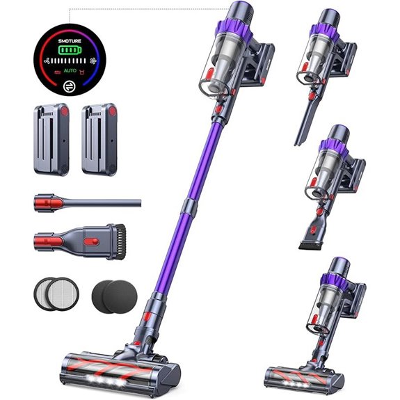 Cordless Vacuum Cleaner with 2 Batteries and Auto Suction