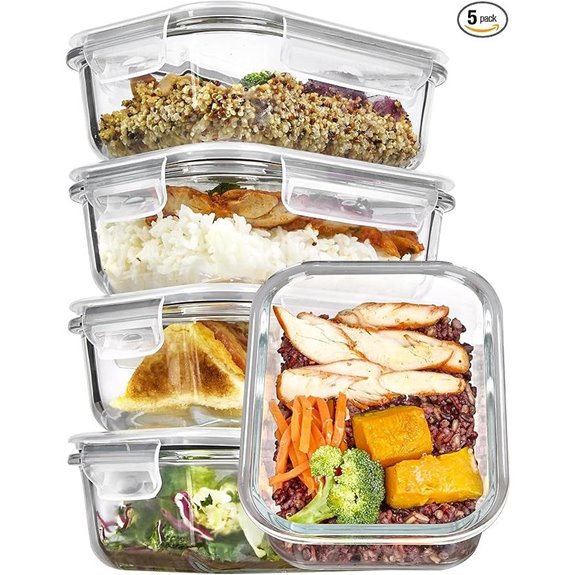 Vtopmart 5 Pack 22oz Glass Food Storage Containers