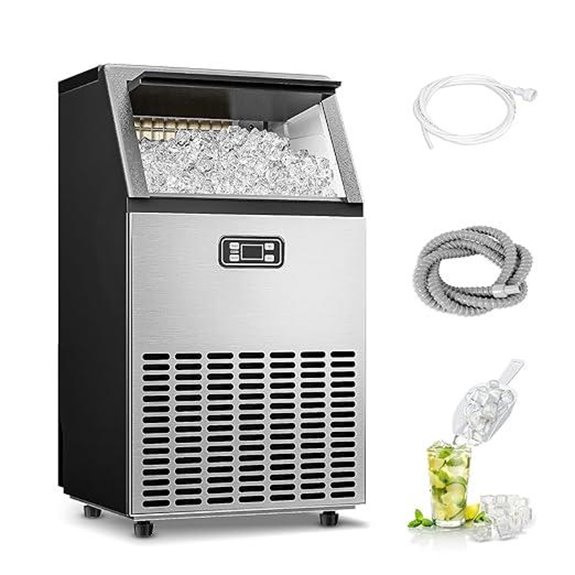 Commercial 100lb Ice Maker with Storage and Self-Cleaning