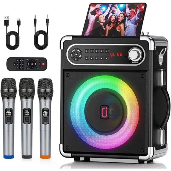 Portable Karaoke Machine with Microphones and Lights