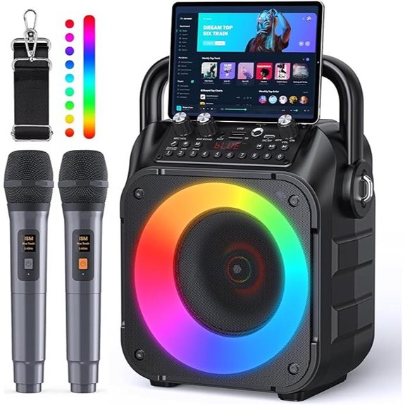 Portable Karaoke Machine with Microphones and Lights
