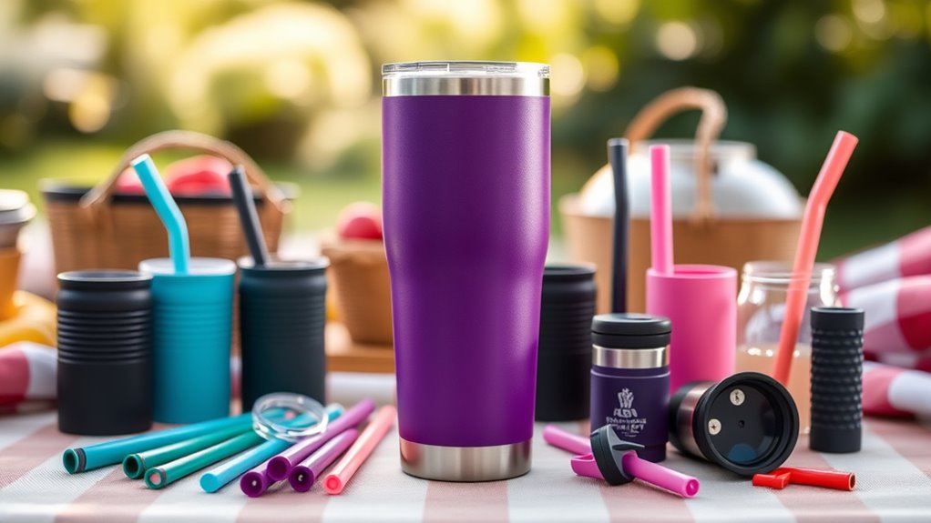 purple tumbler accessory set