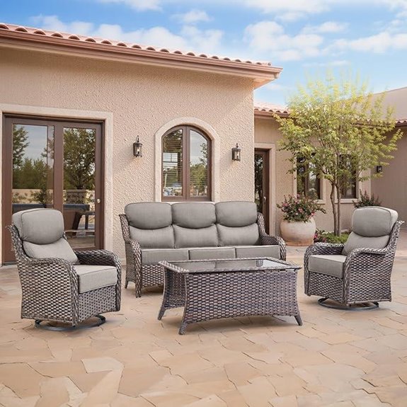 Swivel Patio Chair Set with Cushions and Coffee Table