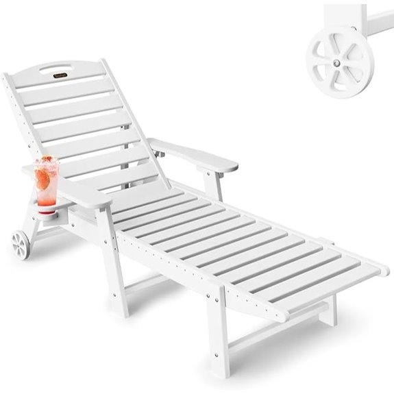Outdoor Lounge Chair with Wheels and Cup Holder