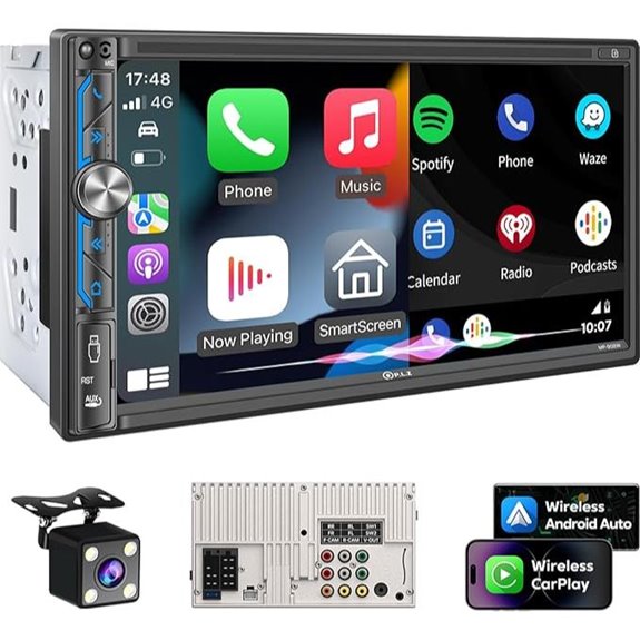 7 Wireless Double DIN Car Stereo with CarPlay & Backup