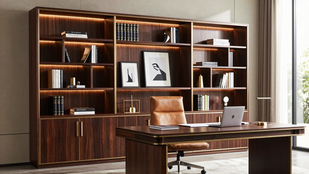 minimalist executive bookshelf styling